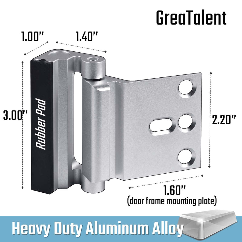 3PACK Home Security Door Reinforcement Lock Childproof, Add High Security to Home Prevent Unauthorized Entry, Aluminum Construction Finish, Silver 3