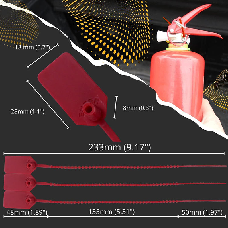 JAVIKA 250pcs Plastic Tamper Seal Tags, Red (9.17in) PA66, Cable Management, Fire Extinguisher Tags, Luggage Tag, Electronics 250 PCS