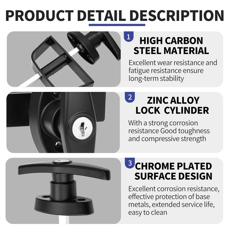 Shed Door Lock Latch, 5-1/2 Inch Stem Shed Door T Handle Lock with 4 Keys Hardware Set for Storage Barn Camper RV Garage, Fits on 4-1/2" Max Thickness