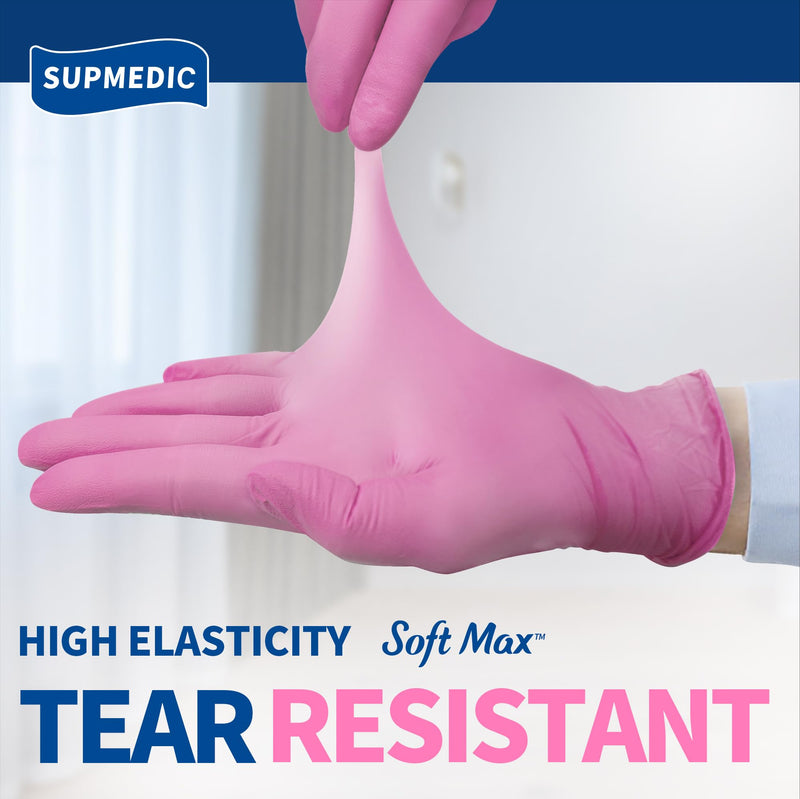 Medical Nitrile Exam Gloves, 3.5 mil Powder-Free Food-Safe Disposable Glove for Cleaning & Esthetician, Pink 100 Pcs Medium (Pink)