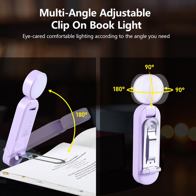 VAVOFO USB Rechargeable Book Light, Blue Light Blocking, Amber Light Clip On Bookmark Shaped Reading Light, Eye Care 6 LEDs Book Light for Bookworms Reading in Bed with 9 Lighting Modes (Purple) Purple