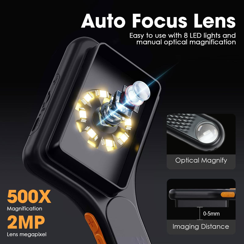 Digital Microscope Handheld 500X with 3.0" IPS Screen, Autofocus, 8GB TF Card, Portable USB Microscope Coin Magnifier with 8 LED Lights for Photo and Video, Windows/MacOS Recording & Transmission