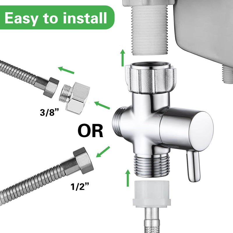 Bidet T Adapter with Shut off Valve, Metal T Valve for Bidet 7/8” X 7/8” X 1/2”or 3/8”, Tee Connector Bidet Attachment for Handheld Toilet Spray metal cap