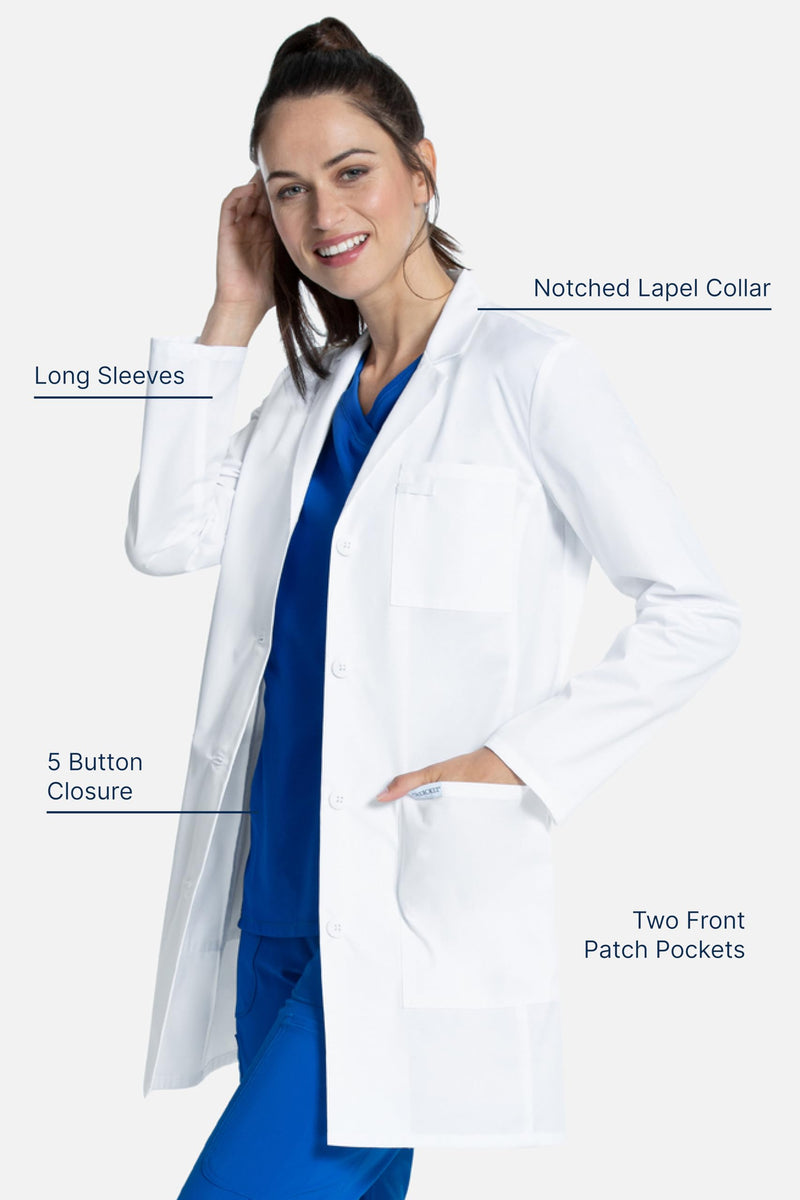 Cherokee Women's Lab Coat Modern Classic Fit 33" Doctors Coat with 3 Pockets CK452 Medium White