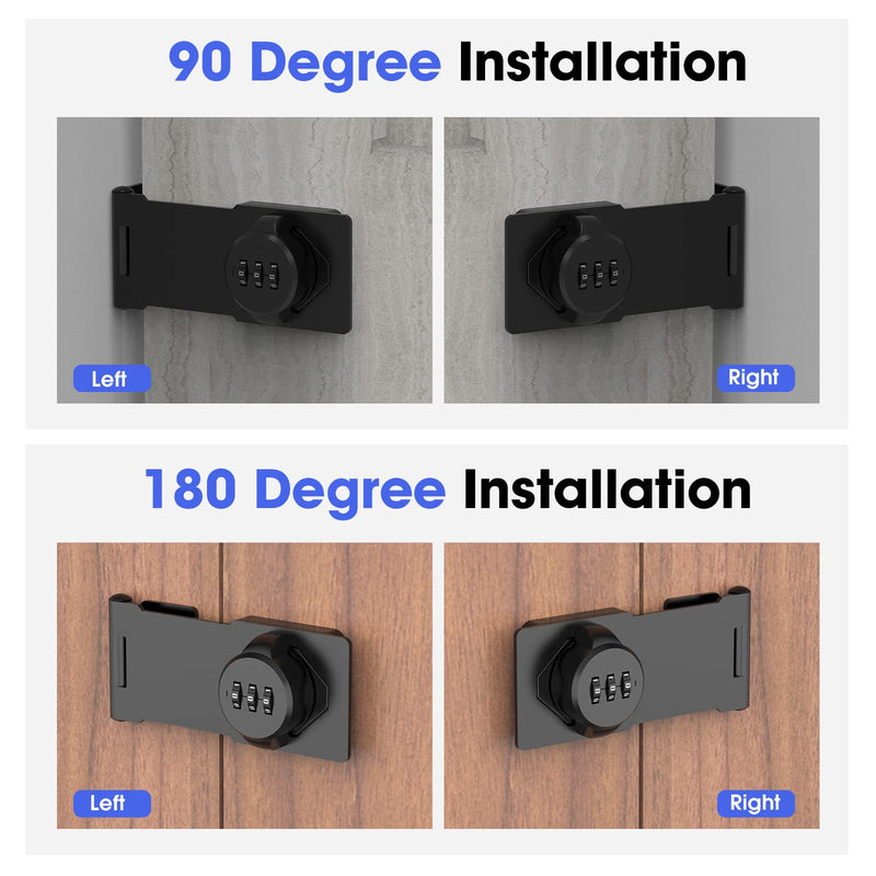 4 Packs Mechanical Password Rotary Hasp Locks, Cabinet Locks with Combination, Door Security Latch for Small Barn Doors, Cabinets, Gate, Bathroom, Outdoor, Closet, Fence 4 Packs Black