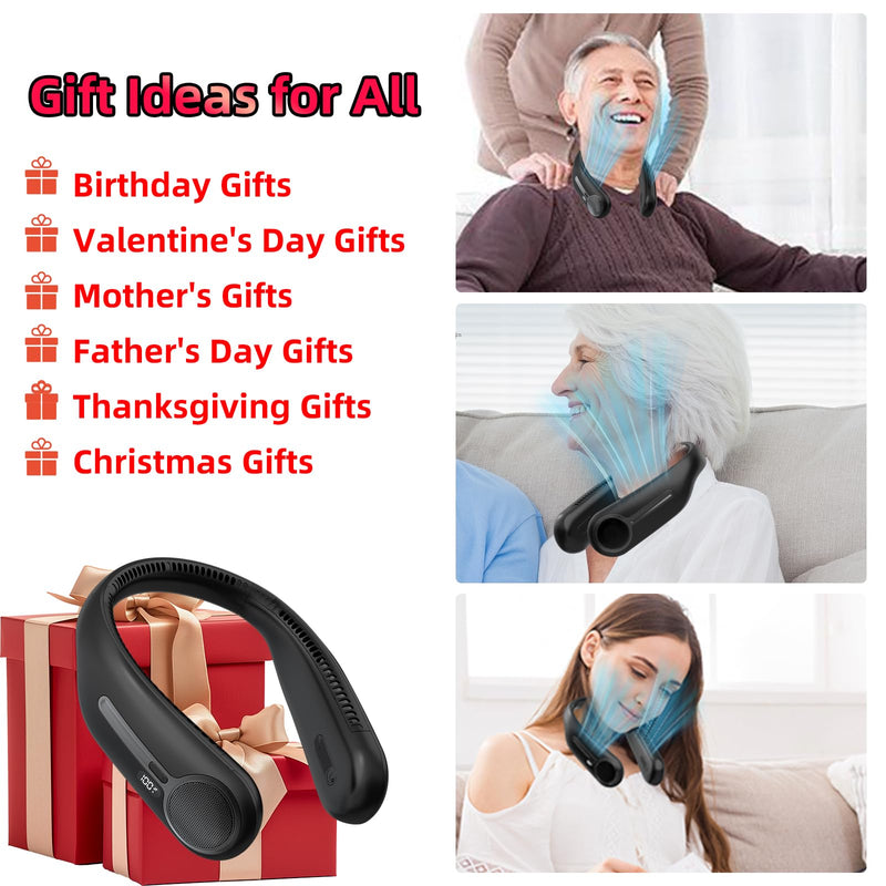 Portable Neck Fan,Hands Free Personal Wearable Bladeless Fan,6000mAh USB Rechargeable,360° Cooling,LED Display,4-Speeds,Birthday Gifts for Men Women Dad Mom,Fathers Day,Mothers Day Gifts (Black) Black