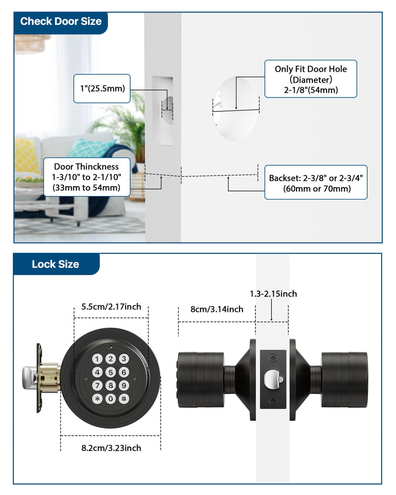 Keyless Entry Lock with Code, Digital Door Knob with Keypad for Bedroom Front Door Garage Home Apartment, Oil Rubbed Bronze 1 Pack