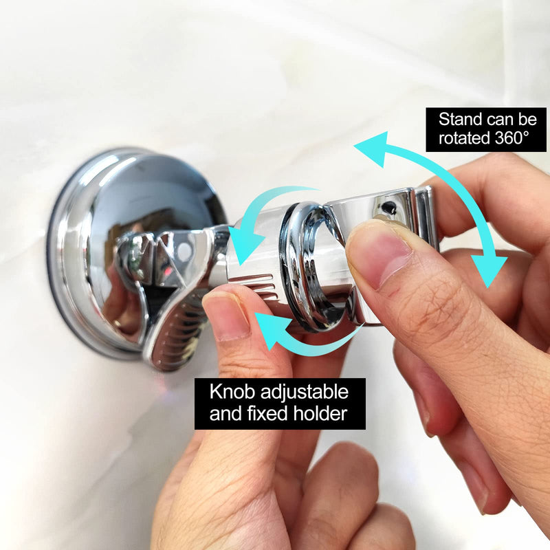 BlingKingdom 2pcs Adjustable Shower Head Holders, No Drill Shower Mounting Brackets Removable Handheld Showerhead Clips Bathroom Suction Cup Handheld Shower Head Bracket (Silver)