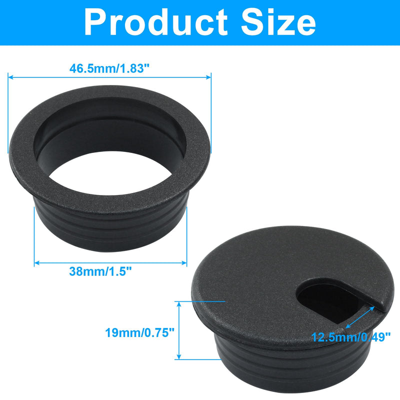 1-1/2" Desk Grommet Black, 2pcs Desk Table Plastic Cable Hole Cover pc Computer Desk Round Wire, Table Cord Wire Organizer Caps, Desk Hole Grommet for Home, Office, TV Stands Tabletops 1-1/2" / 38mm 2
