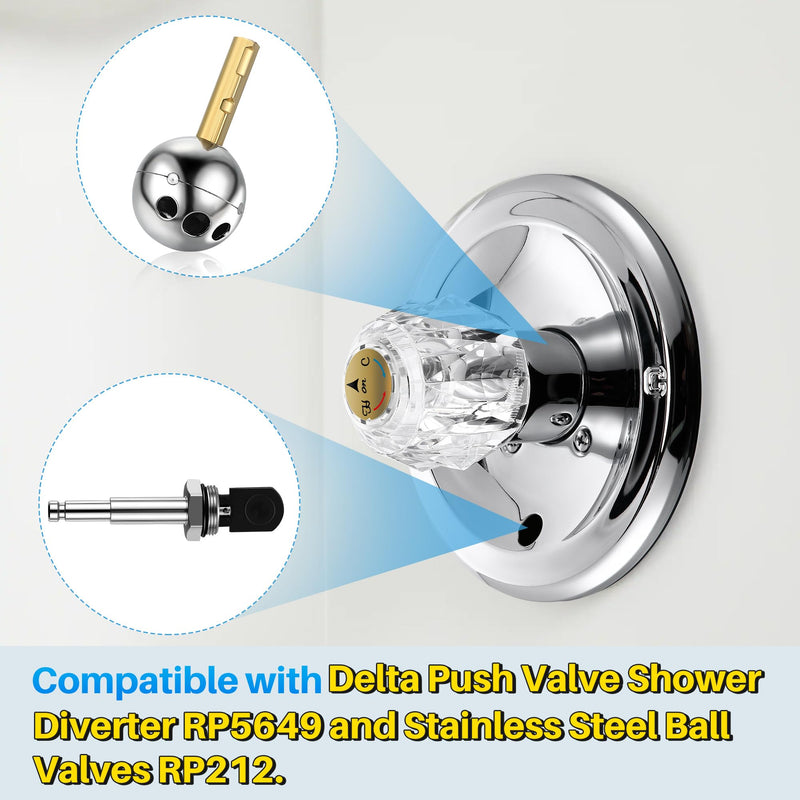 Acrylic Single Handle Trim Set with Push Button Diverter, Compatible with Delta 600 Series Shower Valve, Includes Stainless Steel Ball Valve, Clear Knob and Diverter Stem