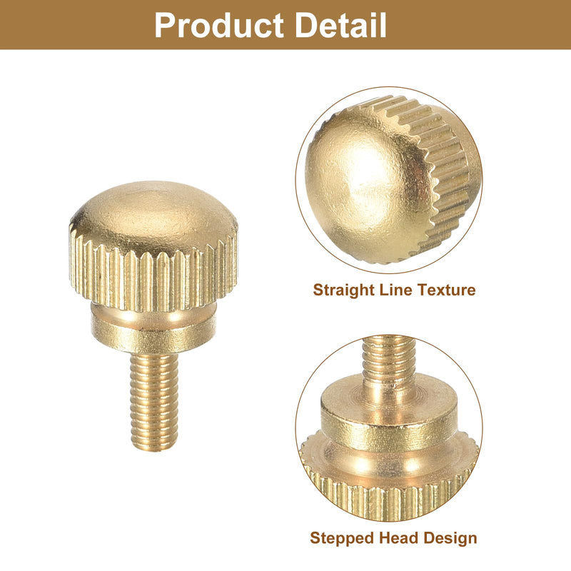 uxcell M3x8mm Knurled Thumb Screws, 6pcs Brass Knurled Thumb Screws Bolts with Shoulder Grip Knobs Fasteners, Brass Tone 6