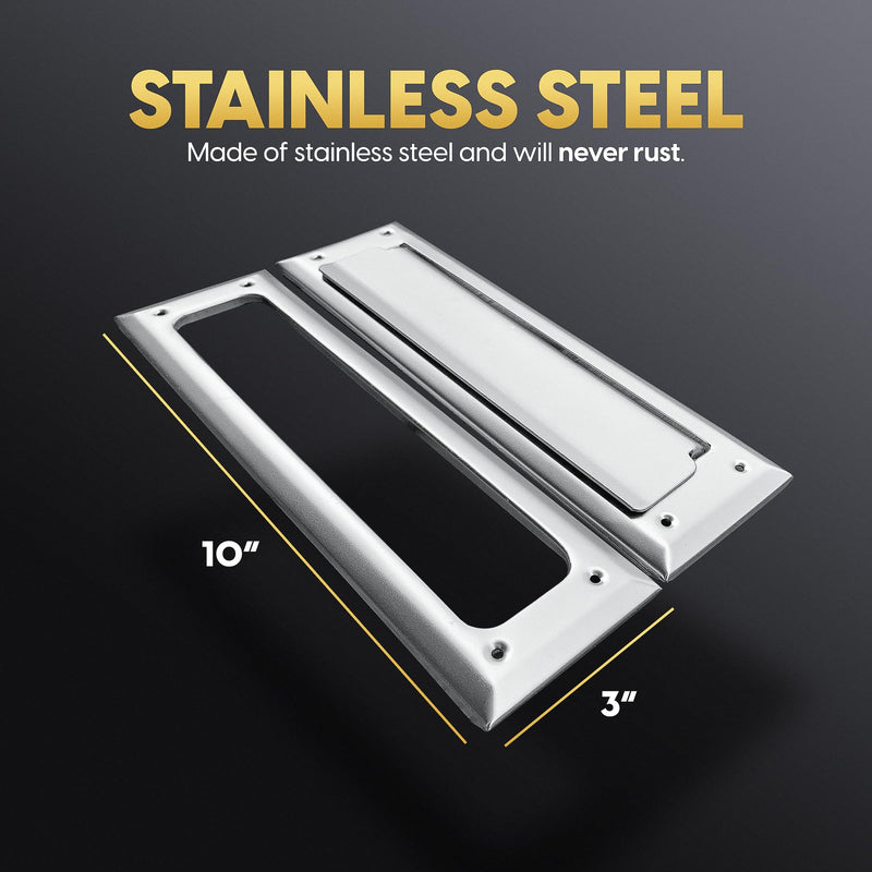 Solid Steel Satin Color with Spring Flap | Mail Slot Fits to Most Doors | Outer Size 10 Inches by 3 inches | Set with Front and Rear Piece and Screws Satin w/spring flap