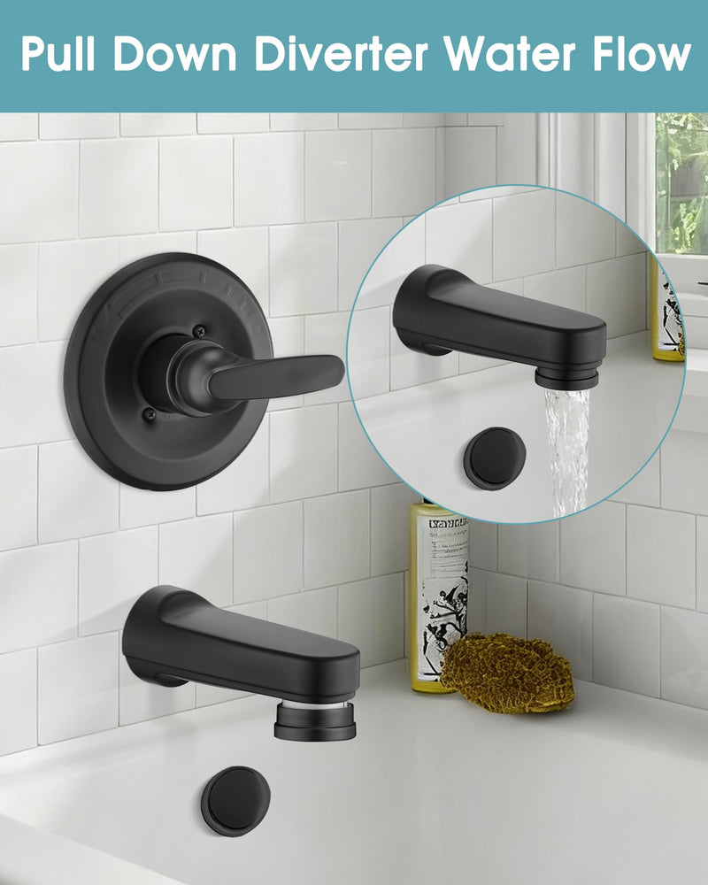 Metal Pull Down Bathtub Spout with Diverter, 5-1/4" Length, Repair Part Tub Spout, Rebuilt with RP33794& RP12307, Matte Black