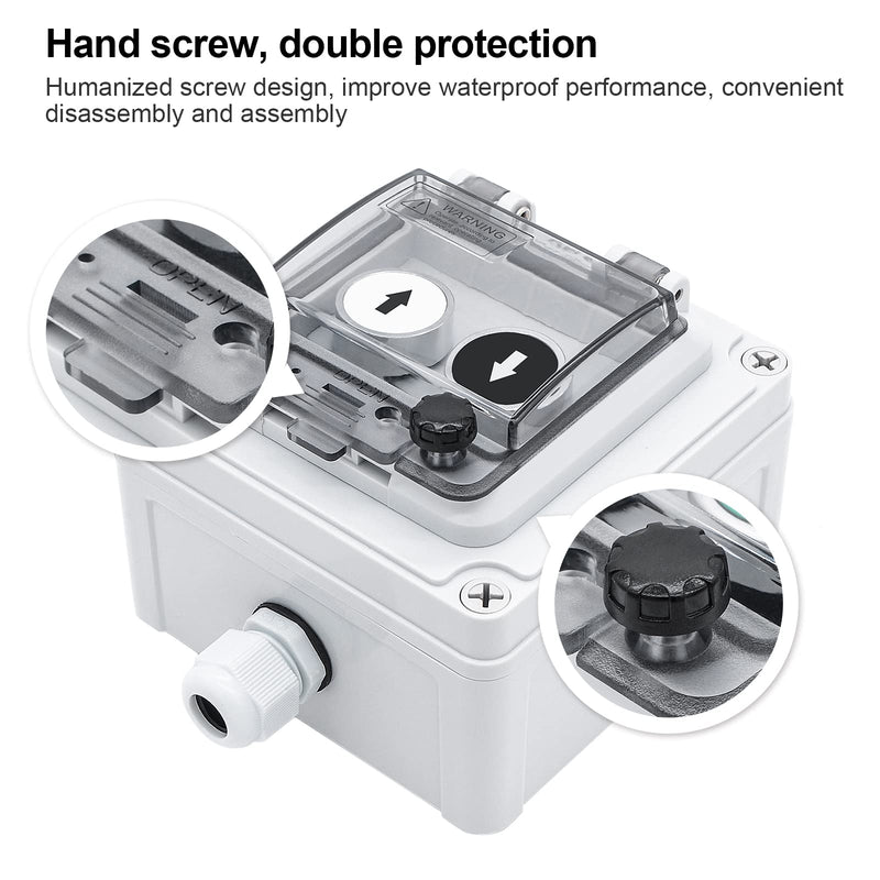 IP67 Button Switch Outdoor Waterproof Box 2 Push Button White Up Black Down Button with Protective Cover Anti-misoperation Switch(AC/DC 6A-110V/3A-240V/2.5A-380V) 2 Buttons-White Up & Black Down Self-Resetting