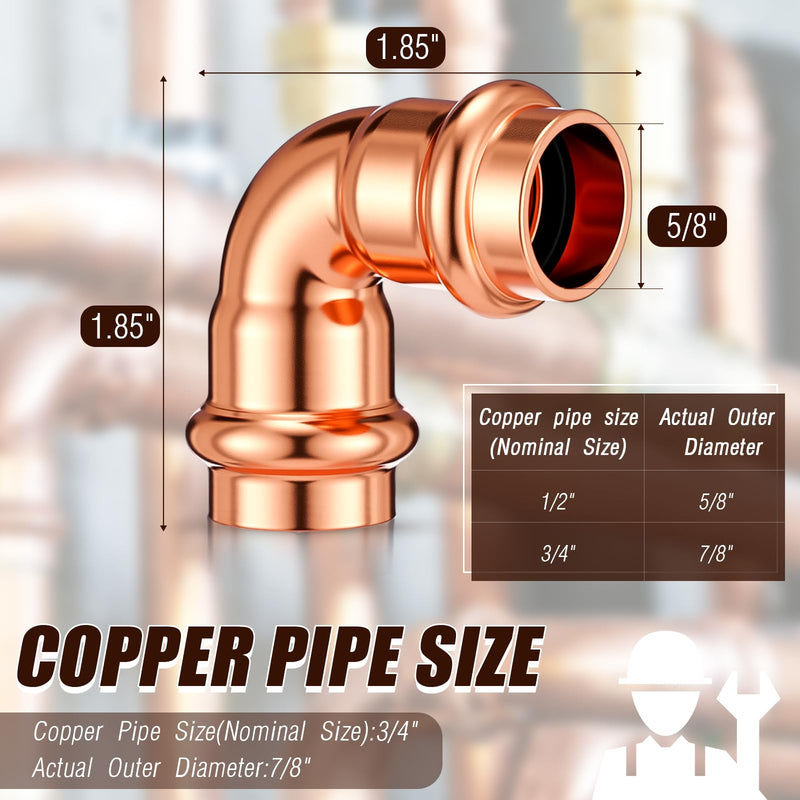 Therwen 15 Pcs 1/2 Inch Copper Pipe Press Fittings 90 Degree Elbows