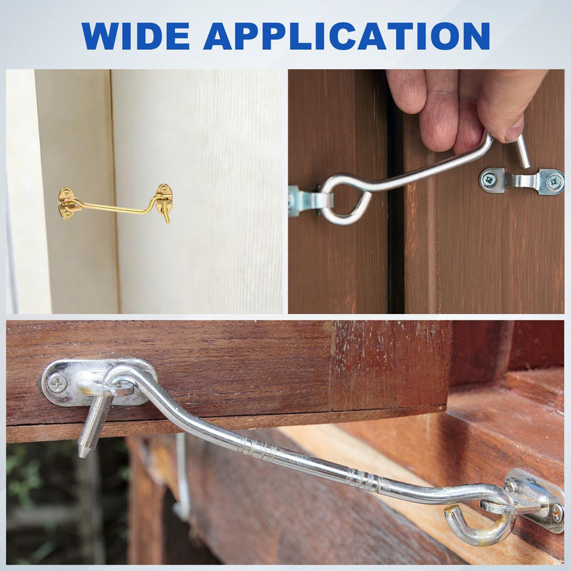 uxcell 4Pcs Hook and Eye Latch, 3" Brass Barn Door Latch with Screws, Cabin Privacy Door Gate Hooks for Window Sliding Door Fence Shed, Brass 3 Inch 4