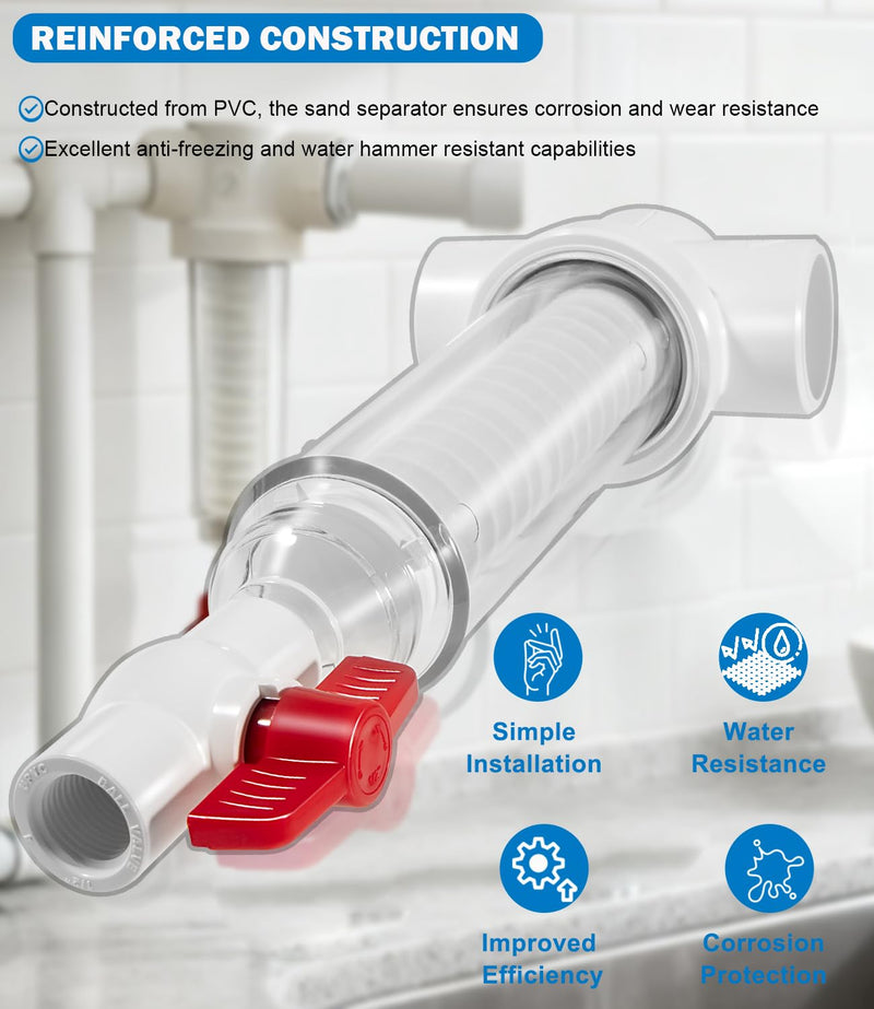 1-1/2" Spin Down Sand Separator for 50 Gpm Sediment Water Filter System, PVC Slip Fit Connections, 100 Mesh