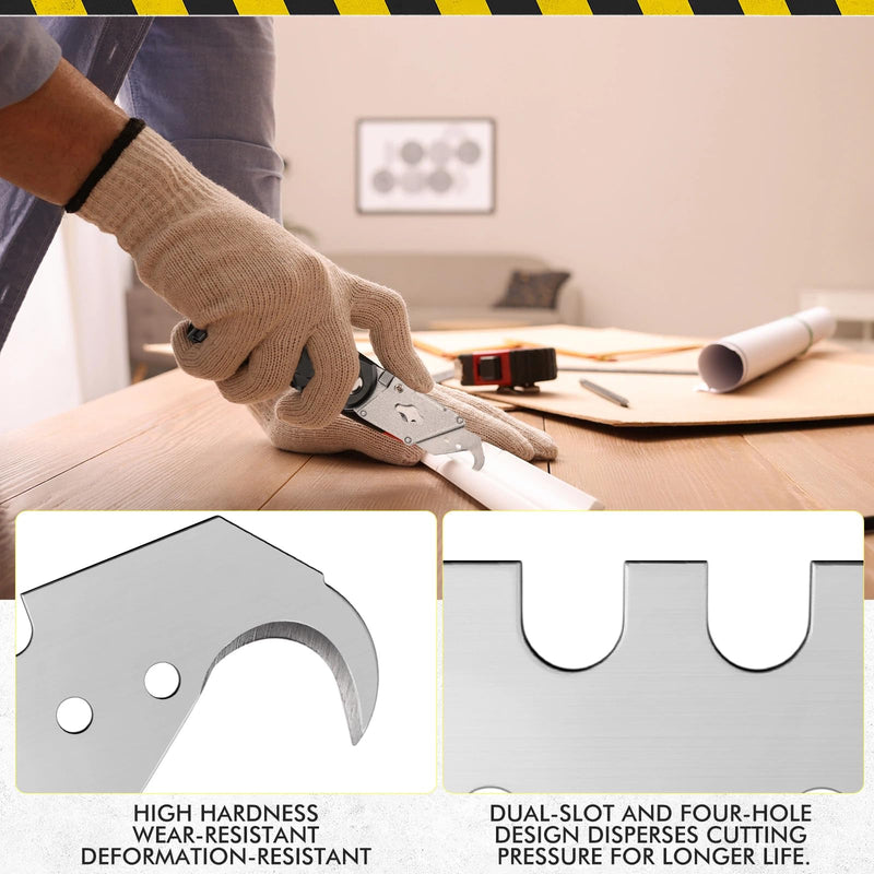 200 Pcs Utility Hook Blades SK5 Carbon Steel Hook Razor Knife Blades with 2 Notches 4 Holes for Roofing and Carpet