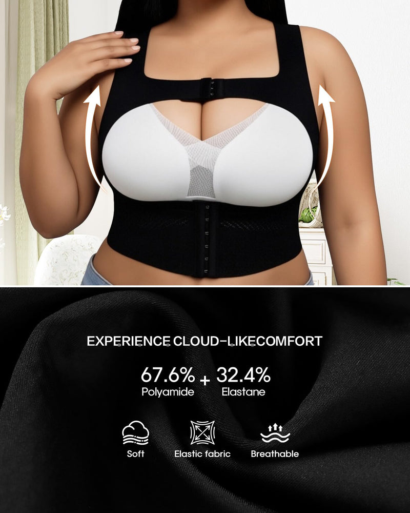 Post Surgical Compression Bra for Women, Mastectomy Front Closure Vest with X-Back Posture Control Black 4X-Large