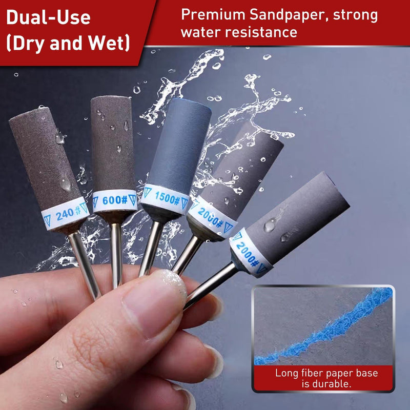 25Pcs Sanding Drums Sandpaper Sticks Set with 1/8"(3mm) Shank for Dremel Rotary Tool, 180/240/600/1000/1500/2000 Grits Different Meet More Needs for Metal Rust Removal/Jade Polishing/Stone Grinding Mixed