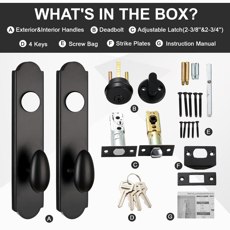 Modern Front Door Handle, Matte Black Entry Handle with Knob