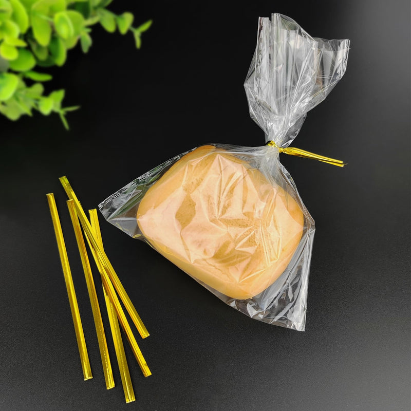 400 Pcs Metal Twist Ties 4 Inches Twist Straps for Bread Bags Candy Bags Snack Bags Halloween Party Cake Favor (Gold) Gold 400