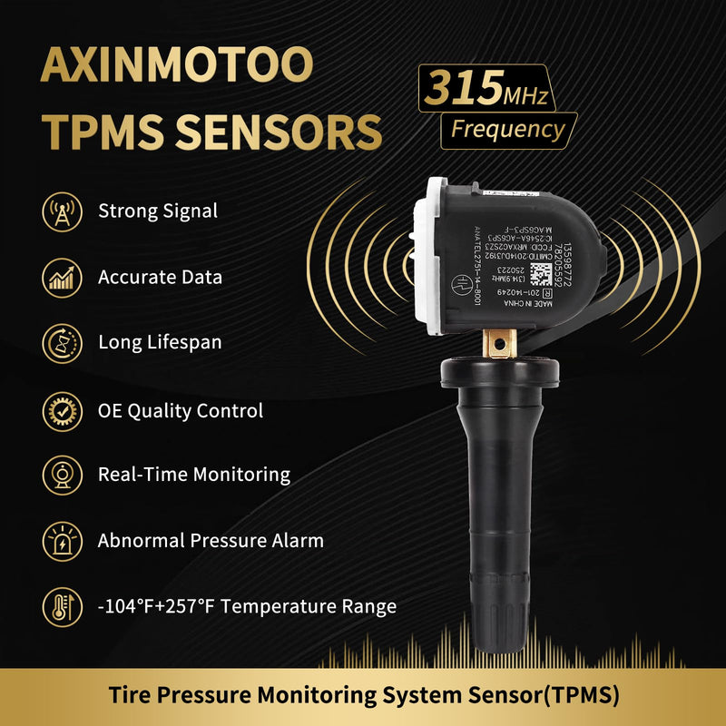 TPMS Sensor, 4PCS 315MHz Tire Pressure Monitoring Sensor Replacement for Chevy Camaro Suburban Impala, for GMC Acadia Yukon, for Buick Allure, for Pontiac G3 G5, 13598771 13598772