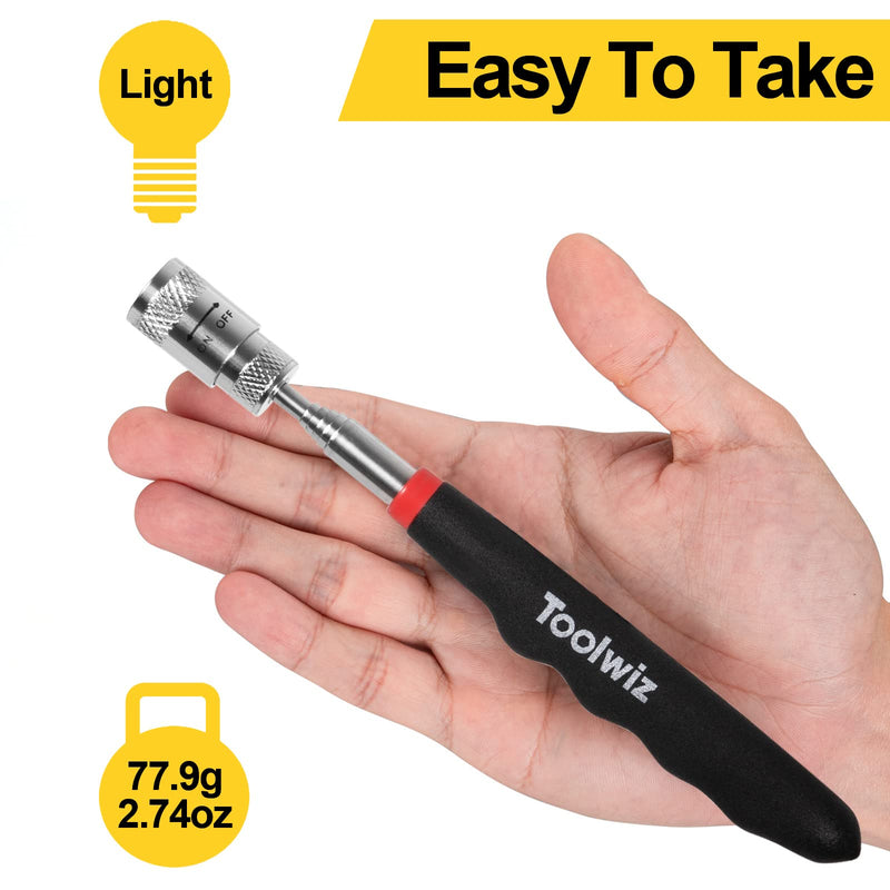 Toolwiz Magnetic Telescoping Pickup Tool 8 Lb with LED light, Portable Extendable Magnet Pickup Tool 7.7-32 Inch/19-80cm Extendable Retrieving Tool, 8 Lbs Lifting Capacity, Christmas Gifts for Men