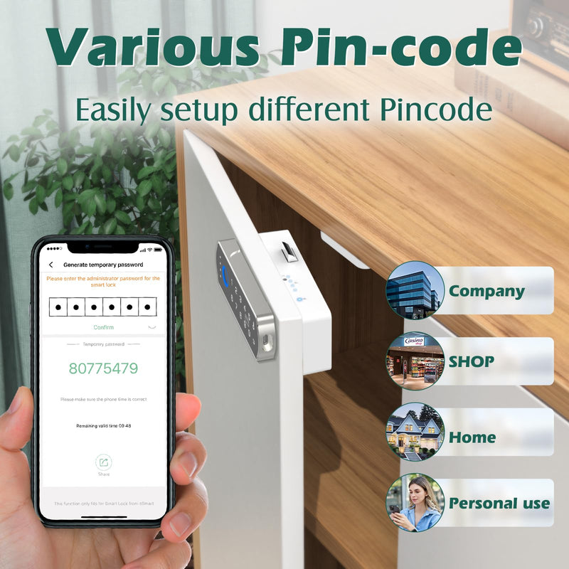 Smart Cabinet Lock, RFID Fingerprint Drawer Lock with Keypad Bluetooth APP, Biometric Electronic Digital Baby Proofing Cabinet Drawer Locks for Kitchen Cupboard Furniture Silver Horizontal