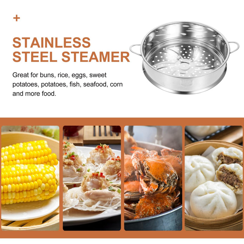 Hemoton 12 Inch Stainless Steel Steamer Basket Stackable Steamer Insert for Pots Multi-Functional Vegetable Rack for Dumplings Fish Meat Rice Cooking