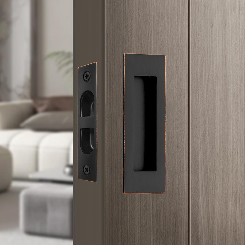 Pocket Door Handles,6 inch Recessed Flush Finger Pulls with Edge Pull,304 Stainless Steel Pocket Door Hardware, Oil Rubbed Bronze 6 Inch