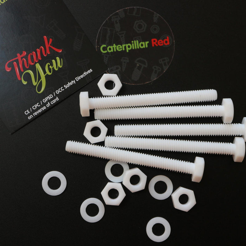 5X Natural PTFE Hex Head Plastic Screws & Bolts M6 x 60 mm, Nuts & Washers
