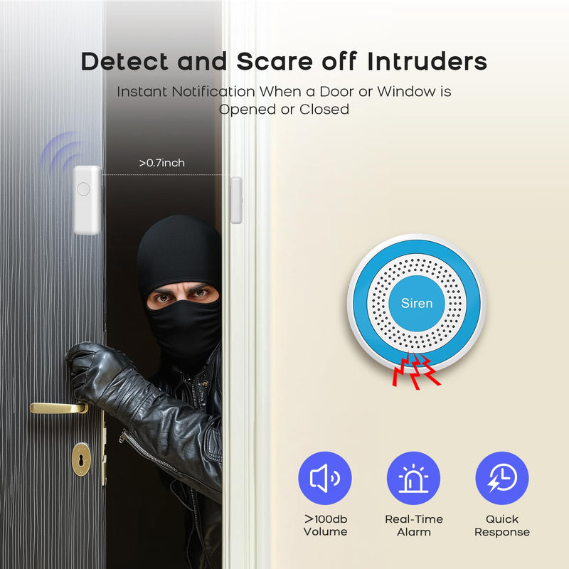 PGST Home Alarm System,Smart Home Security Systems with Instant Tuya App Alerts,8 Pieces Door Alarm Kits Siren Hub with Motion and Door Sensors,Remote,Work with Alexa for Villa,Apartment,Kids Safety 8 PIECE KITS