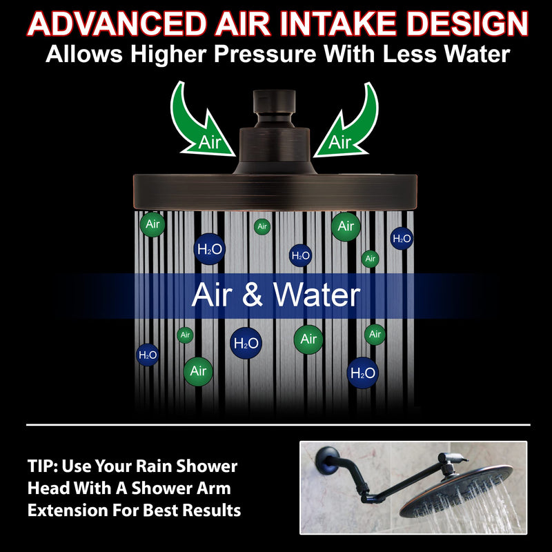 Aqua Elegante High Pressure Rain Shower Head - 6 Inch Luxury Rainfall Showerhead - Great Flow And Best Overhead With Adjustable Extension Arm, 2.5 GPM - Oil-Rubbed Bronze Oil Rubbed Bronze