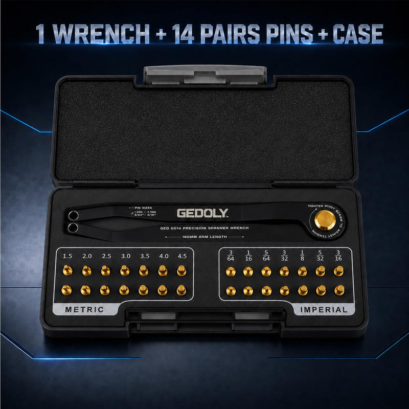 Adjustable Pin Spanner Wrench Set, Heavy Duty Shock & Lock Nut Tool | Fits coilover, shock & suspension lock nuts. Includes 14 pairs Metric/SAE pins. Adjustable hook spanner wrench tool kit.