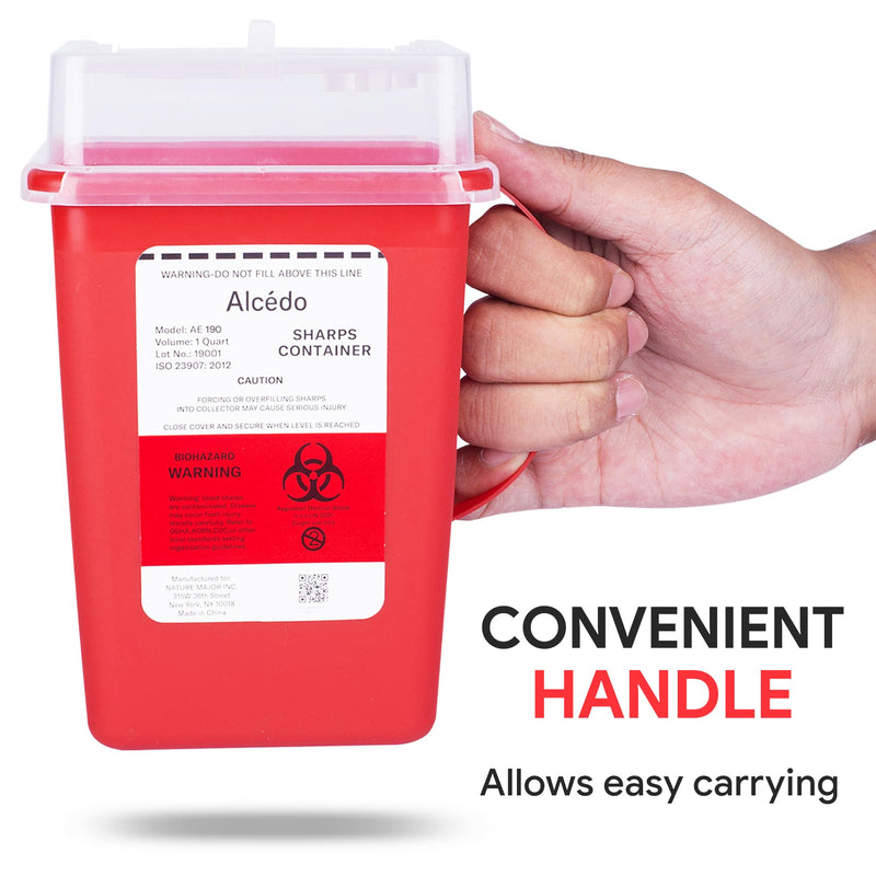 Alcedo Sharps Container for Home Use 1 Quart (1-Pack), Biohazard Needle and Syringe Disposal, Small Portable Container for Travel and Professional Use