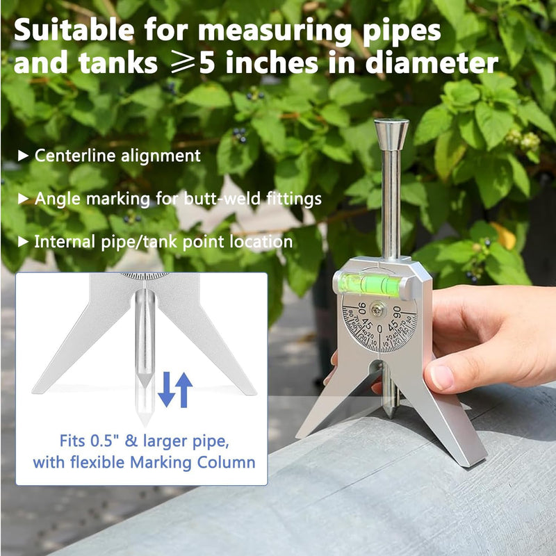Pipe Center Finder, Pipefitter Tools With Centering Head, Center Finder Tool Pipe Fitting Tools for Measuring Pipe Diameter 0.5" and Up, 4" Y-Type Base Fitted with Adjustable Dial Bubble Protractor
