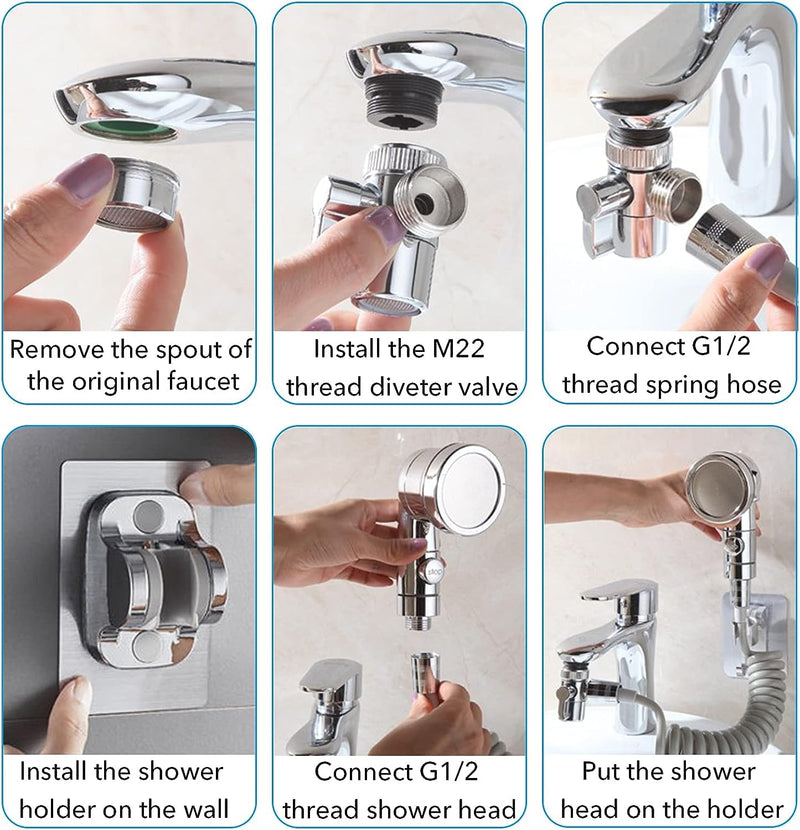 Sink Faucet Sprayer Attachment Set, Kitchen Bathroom Pet Bathing Shower Head with 9.8ft Hose and G1/2 / M22 / M24 / M26 / M28 Faucet Adapters, Hair Washing, Dog Shower 5 Adapters