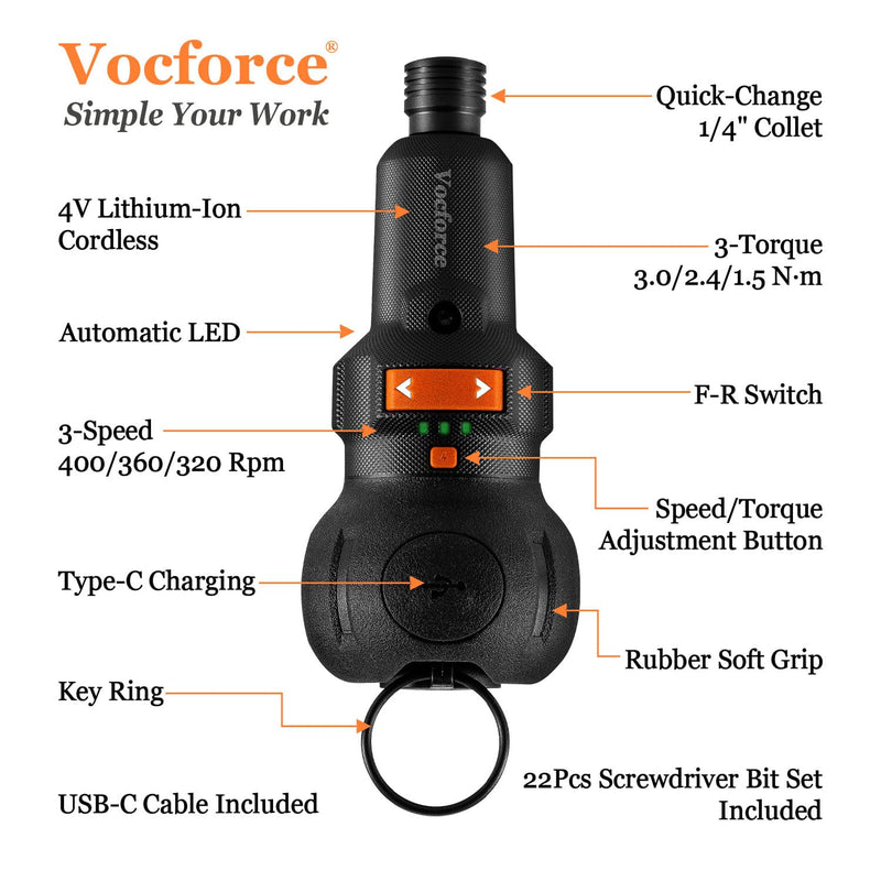 Electric Screwdriver, 5" Compact 400RPM Small Cordless Screwdriver