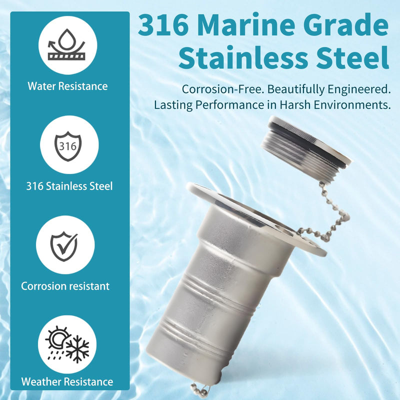316 Stainless Steel Straight Diesel Deck Fill– Marine Boat Fuel Filler Neck & Secure Anti-Theft Access Diesel-Straight(1-1/2")