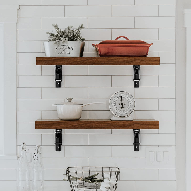 Ravinte Folding Shelf Brackets - Heavy Duty Shelf Brackets Matte Black 10 Inch Collapsible Shelf Brackets, Folding Bracket for Table Bench, Space Saving for Bench Table 2 Pack