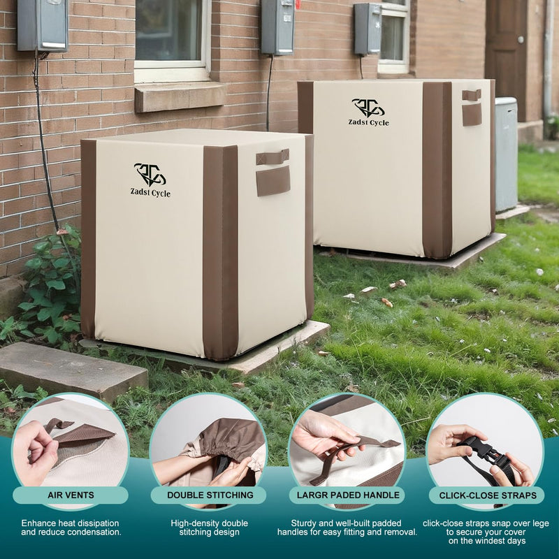 Air Conditioner Cover Waterproof, Air Conditioner Covers for AC Units, Anti-UV, Rip Resistant, Water Resistant【Medium, 1 Pack, Brown & Beige】 Medium-30H x 28W x 28D inch