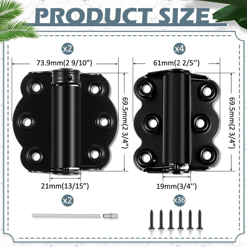 Zonon 6 Pack Black Self Closing Screen Door Hinge 2 3/4" Heavy Duty Steel Including 2 Pcs Adjustable Self Closing and 4 Pcs Unadjustable Spring Loaded Hinges for Screen Interior Exterior Door