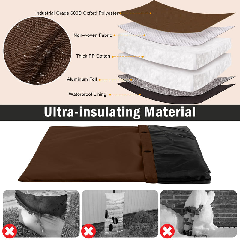 Upgraded Backflow Preventer Cover Aluminum Foil (5℉) - 14"W x 18"H Industrial 600D Winter Sprinkler Valve Covers for Outside, Anti-UV Winter-Freeze Water Well Pump Cover, Brown 14" W x 18" H