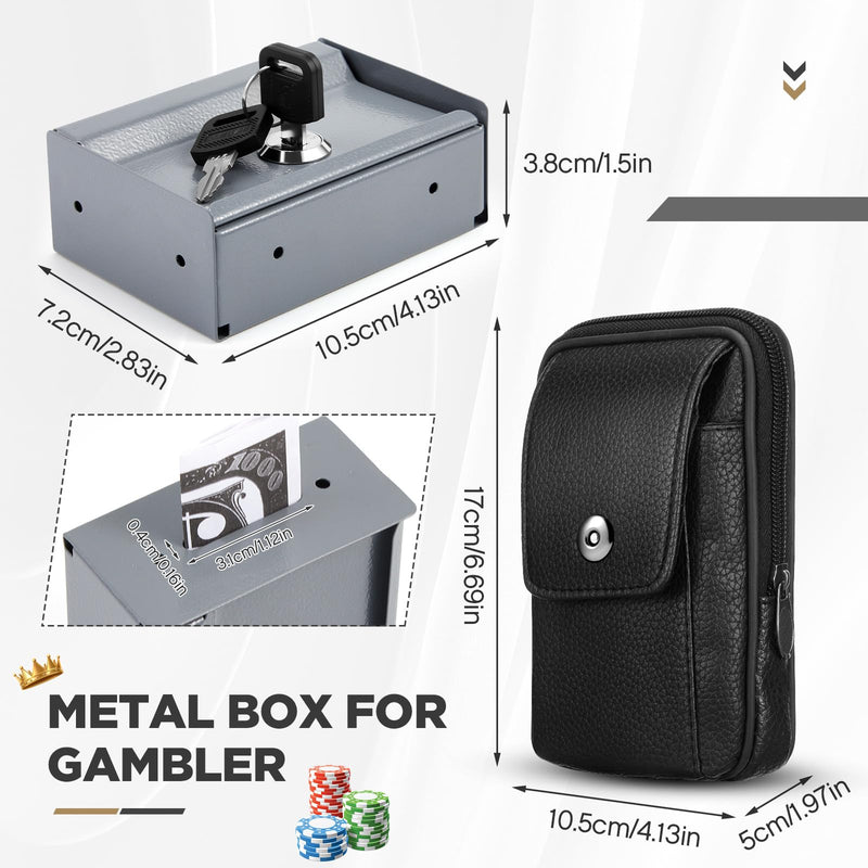 Zhengmy 2 Pcs Portable Lock Metal Pocket with Waist Bag for Winners Bank Casino Large Capacity Wallet Box Cash Lock Pocket with Key Gifts Stops The Addictive