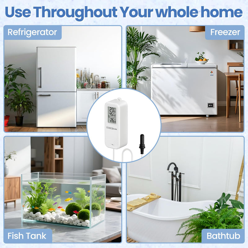 WiFi Refrigerator Thermometer Hygrometer with Alarm, Freezer Temperature with Probe, Wireless Digital Fridge Thermometer Humidity Sensor, Free Data Export for Home Kitchen Fridge Tub 1 - NewNest Australia