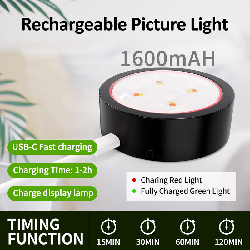 Picture Lights for Wall, Painting Frame Lights with 3 Lighting Modes, Rechargeable Battery Operated Wall Lights, Magnetic Led Painting Lights with Remote Dimmable and Timer (Black, 3Pack) Black