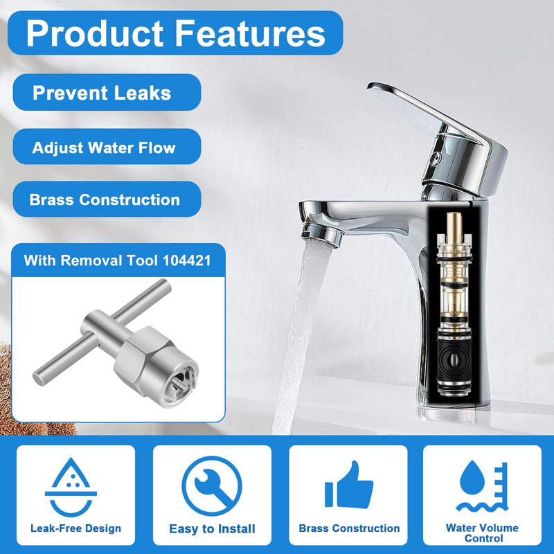 1 Pack Dual Seal 1225 Replacement Cartridge With 104421 Cartridge Removal Tool, for Moen 1225 1225B, One Handle Bathroom Faucet Cartridge, for Single Handle Faucet/Showers, Brass 1