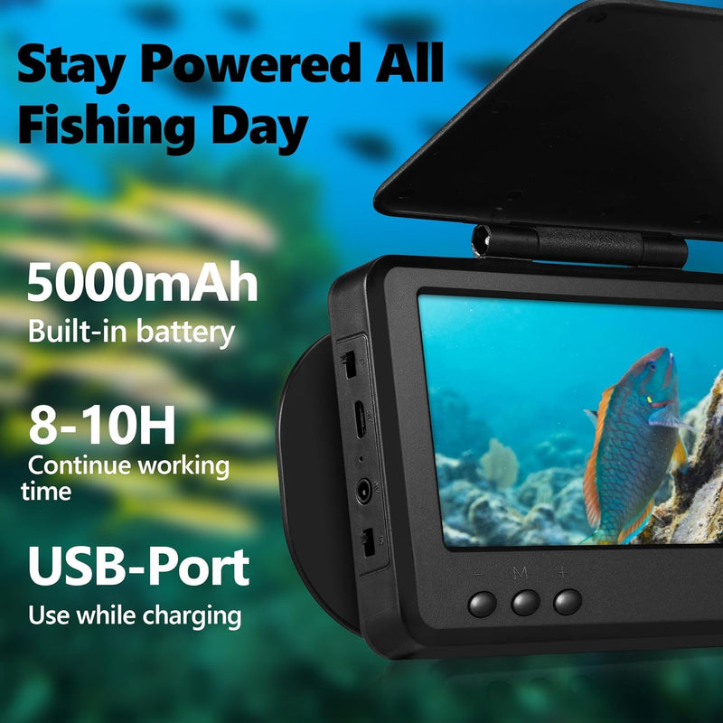 𝟮𝟬𝟮𝟲 𝗡𝗘𝗪 Underwater Fishing Camera HD1080P 4.3'' IPS w/ 5000mAh, [30°~150° Angle Fin] Ice Fishing Camera Underwater Portable Fish Finder Fishing Gift for Men, IR, Boat and Kayak Fishing, 65FT Black