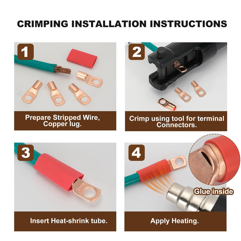 Thick Copper Electric Wire Lugs,20Pcs Bare Copper Gauge 12-10Awg-1/4(M6) Ring Heavy Duty Battery Cable Lugs Ends Ring Terminals Connectors with 20Pcs 3:1 Heat Shrink Tubing Assortment Kit 12-10Awg-1/4"(M6)Ring